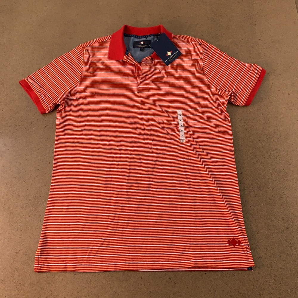 ArgyleCulture Men's Size Medium Red Orange Striped Short Sleeve Polo Shirt NWT